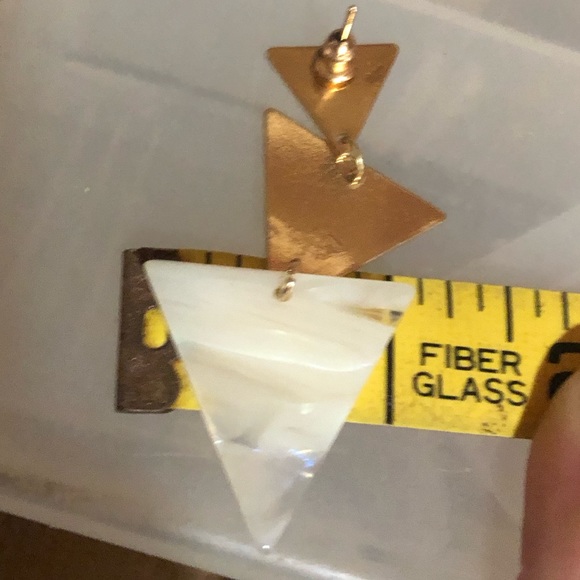 Gold colored triangular geometric dangle earrings priced posts - Picture 6 of 6